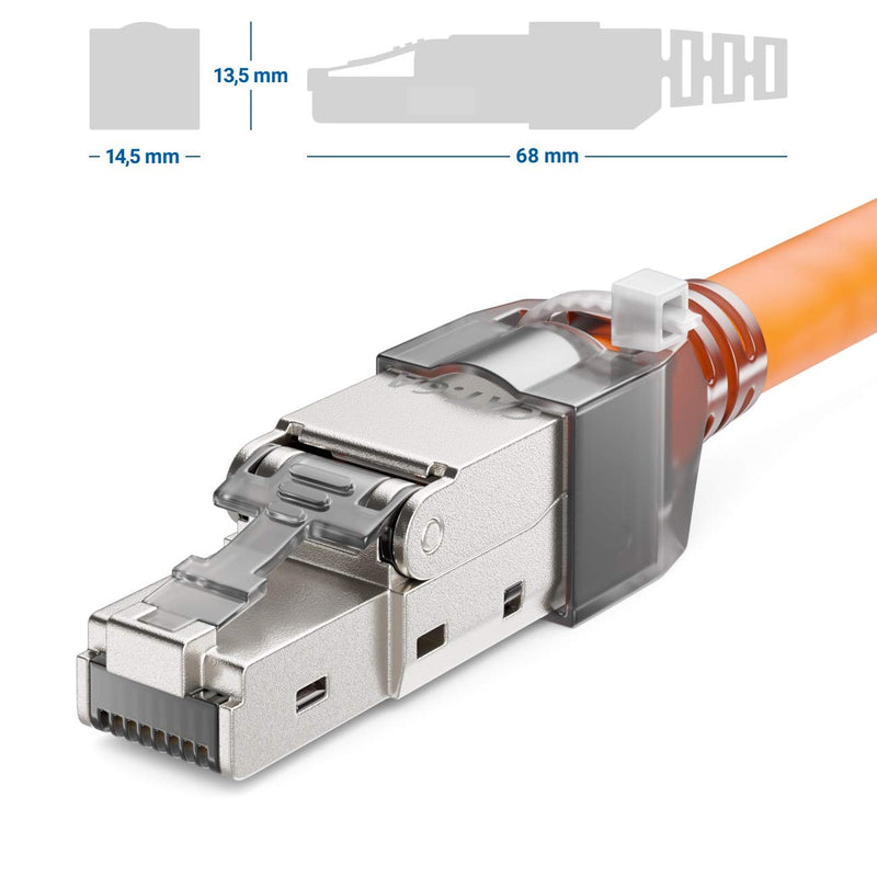 deleyCON 4x CAT 6a Network Connector RJ45 with LSA Connection for Rigid Installation Cable Shielded 10 Gbit/s LAN Cable Network Cable Connector CAT6a Metal Housing 4 pcs.