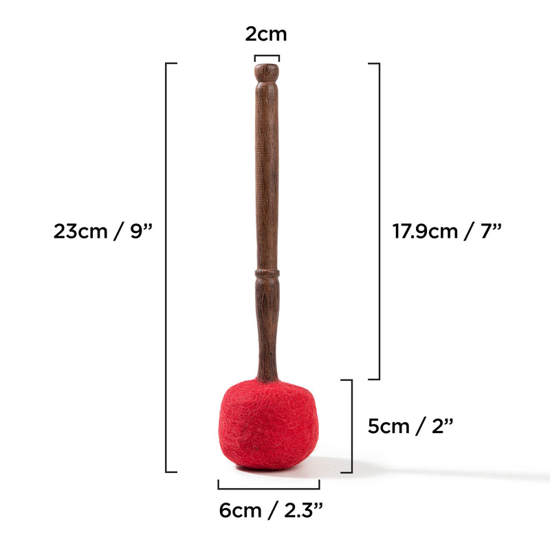 [AUSTRALIA] - Drum Mallet Wool Felted Drum Stick - 9 Inches Wool Mallet for Gongs & Large Singing Bowls by Himalayan Bazaar Red 