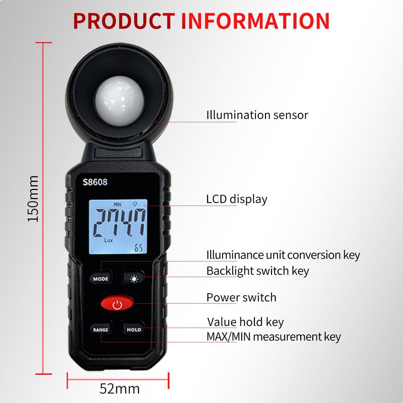 [AUSTRALIA] - Digital Illuminance Meter Light Meter 20Lux to 200,000Lux Meter/18,500FC,Luxmeter for Photography Grow Plants Led Photometer Lighting Intensity Brightness Measurement 
