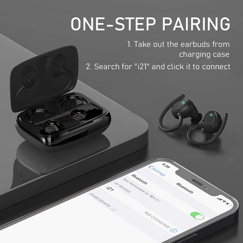Wireless Earbud, Bluetooth 5.1 Headphones Sport Wireless Bluetooth Earphones in Ear Noise Cancelling Earbud with Mic Deep Bass, Earhooks Ear Buds IP7 Waterproof 48H Headset for Running Gym[2021 New] | IP7 Waterproof Wireless Earphones Ear Hooks, ENC No...