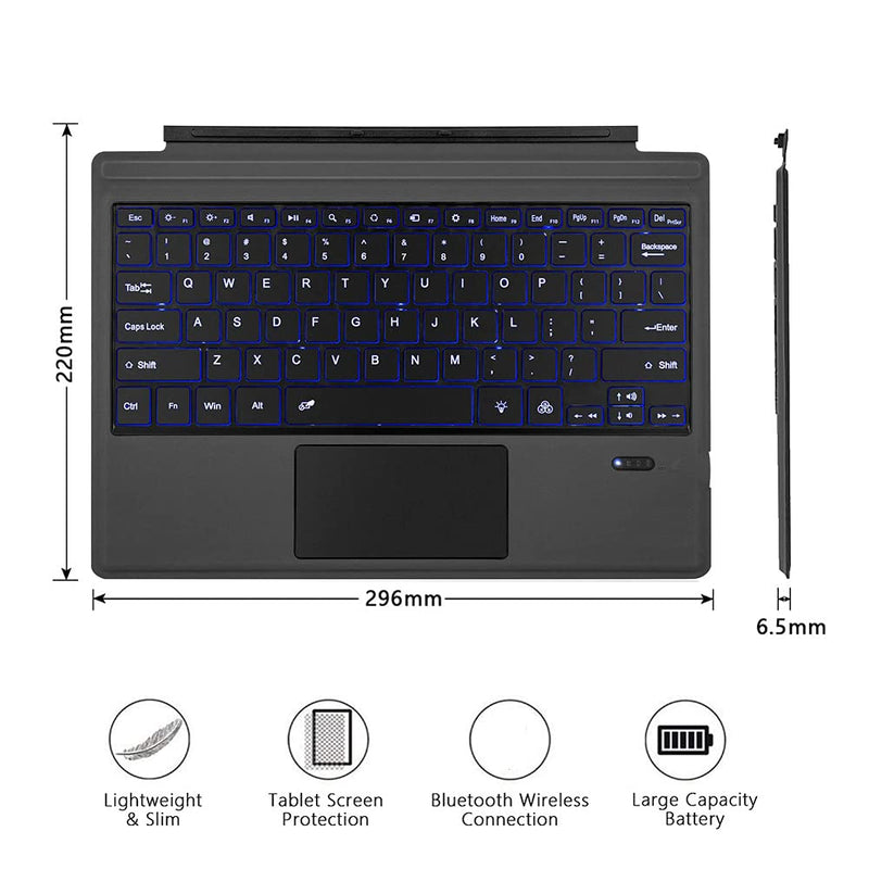 Surface Pro 7 Wireless Bluetooth Keyboard with Touchpad 7 Color Backlit Rechargeable Battery Detachable Keyboard for Microsoft Surface Pro 4/5/6/7/7+