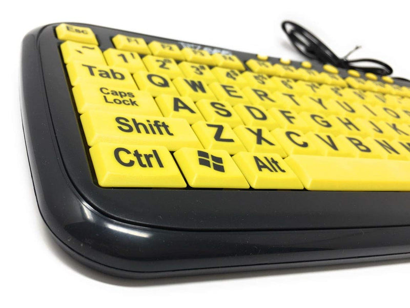 New and Improved: EZSee by DC - Large Print Computer Keyboard USB Wired (Yellow Keys with Black Jumbo Oversized Print Letters) for Visually Impaired Individuals, Low Vision, or Low Light for Seniors and People with Bad Vision! Imposing Vivid Black Over...