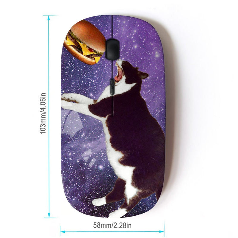 STPlus Fat Cat Eating Burger in Space Funny 2.4 GHz Wireless Mouse with Ergonomic Design and Nano Receiver Design #7