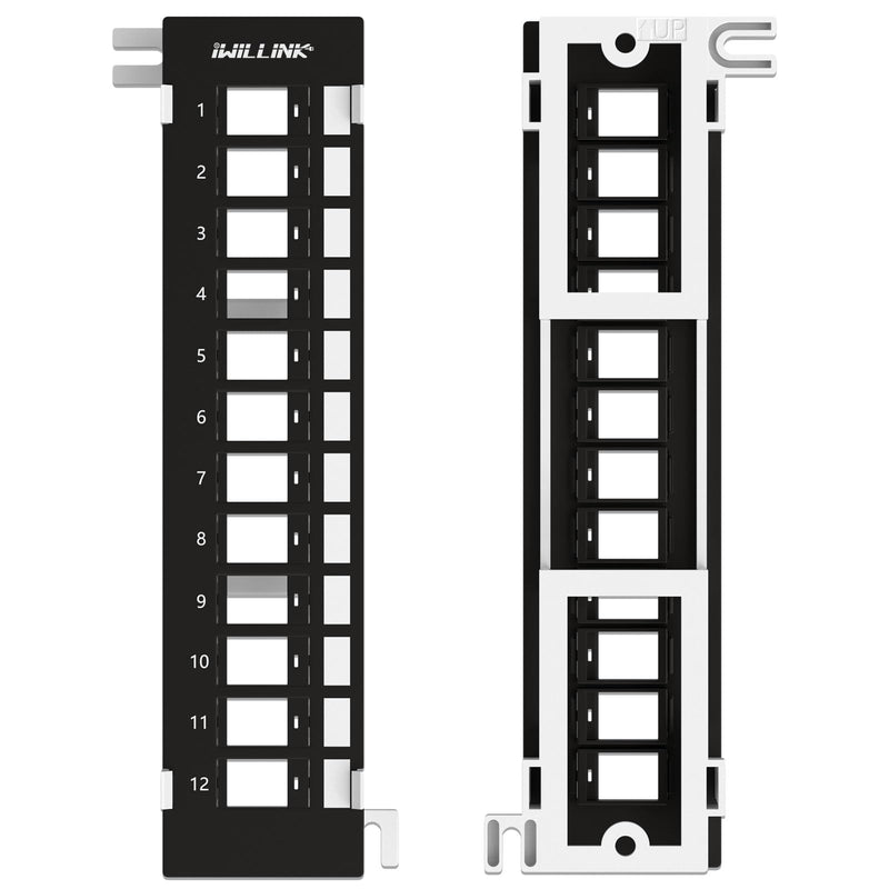 Iwillink 12 Port Blank Keystone Patch Panel with (6-Pack) Blank Keystone Jack Inserts, Wall Mount, Included 89D Bracket, Vertical or Horizontal Installation
