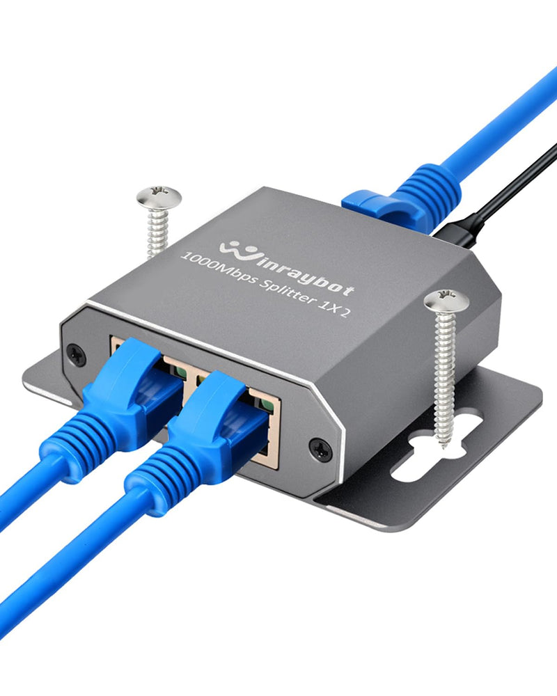 Gigabit Ethernet Splitter 4 Port & 2 Port with Wall Mount Ears for Home Office PS5 Router Smart TV Plug & Play 1000Mbps Powered Network Switch 1 to 4 Ethernet Hub 1 to 2