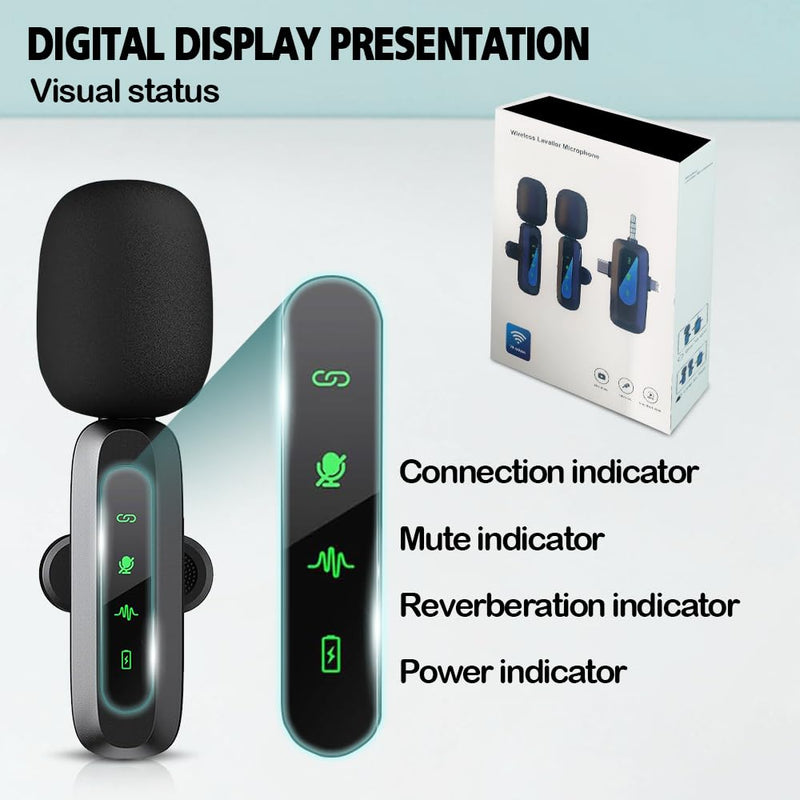 [AUSTRALIA] - Mini Microphone,3 in 1 Wireless Lavalier Microphones for iPhone/iPad/Android/Camera(Lightning/USB/3.5 mm Jack),2 LED Display Bluetooth Microphone Mute/Noise for Video Recording Vlog,Youtube, Tiktok Black LED（3 in1） 