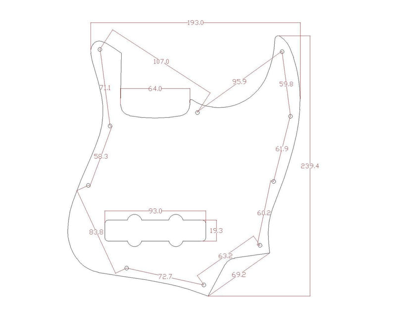 KAISH 4 String J Bass Style Pickguard Bass Pick Guard Scratch Plate for USA/Mexico Jazz J Bass Black 3 Ply Black 3 Ply (BWB)