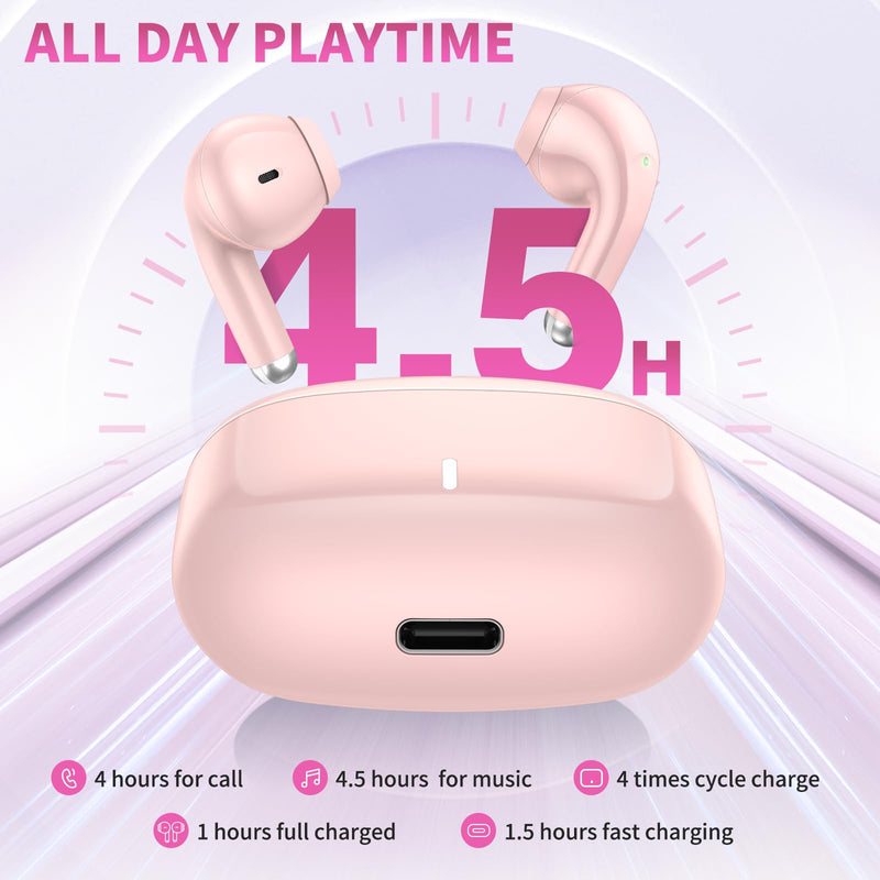 ACAGET Pink Wireless Headphones for iPhone 15 Pro Max 14 13 12 11 & Pocket Size Lightweight Bluetooth 5.3 Wireless Headphone with HD Mic Noise Canceling Android Earphones for Sumsung Galaxy Google