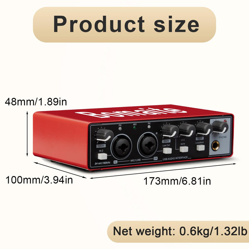 MB28 USB Audio Interface for PC & Mac: 2x2 Guitar & Recording, 24Bit/192kHz, 48V Phantom Power for Podcasting & Music Production
