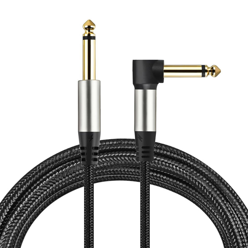 2-Pack Guitar Cables 1/4 Inch 6.35mm Male to Male Jack Right Angle to Straight Nylon Braided TS Mono Instrument Cable (16FT) 16FT