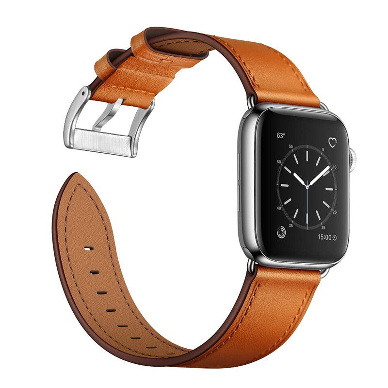 OUHENG Compatible with Apple Watch Band 42mm(Series 10) 41mm 40mm 38mm, Genuine Leather Band Replacement Strap Compatible with Apple Watch (Black/Black+Brown/Silver)
