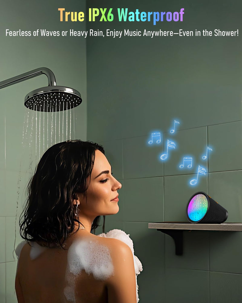 [AUSTRALIA] - Portable Bluetooth Speaker Wireless with 9 Color Lights, 20H Playtime, Stereo Pairing, Deep Bass, IPX6 Waterproof, Bluetooth 5.3, Small Speaker for Home, Party, Outdoor, Camping, Beach, Gift Black 