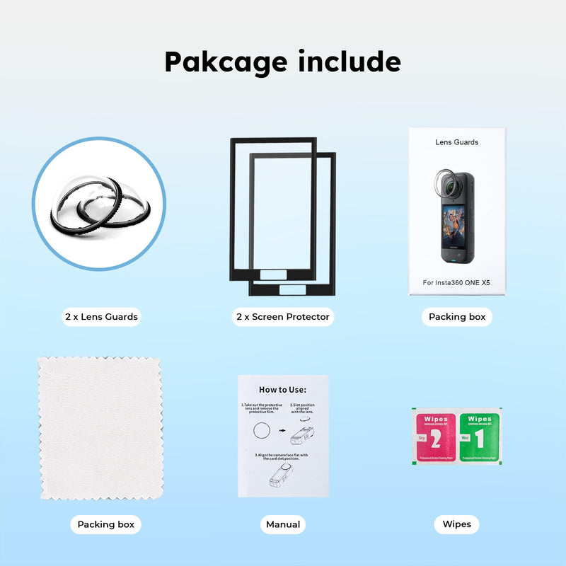 [AUSTRALIA] - JZW-SHOP Premium Lens Guards with 2 Screen Protector Compatible with Insta360 X5, 10H 98% High Transparency Tempered Optical Glass, Scratch-resistant Protective Lens Cover, Insta 360 X5 Accessories kit 