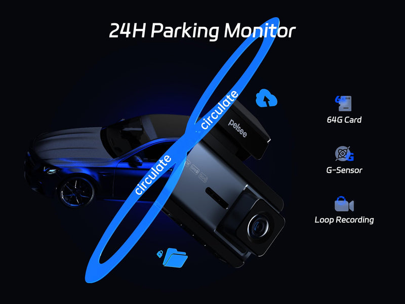 Pelsee P3 4K Dash Cam Front and Rear, 64GB SD Card, Dash Camera for Cars | Dual Car Camera with Wi-Fi 6, GPS, ADAS, BSD, LCA, 3’’ IPS Display, APP & Voice Control, Color Night Vision, 24H Parking Mode