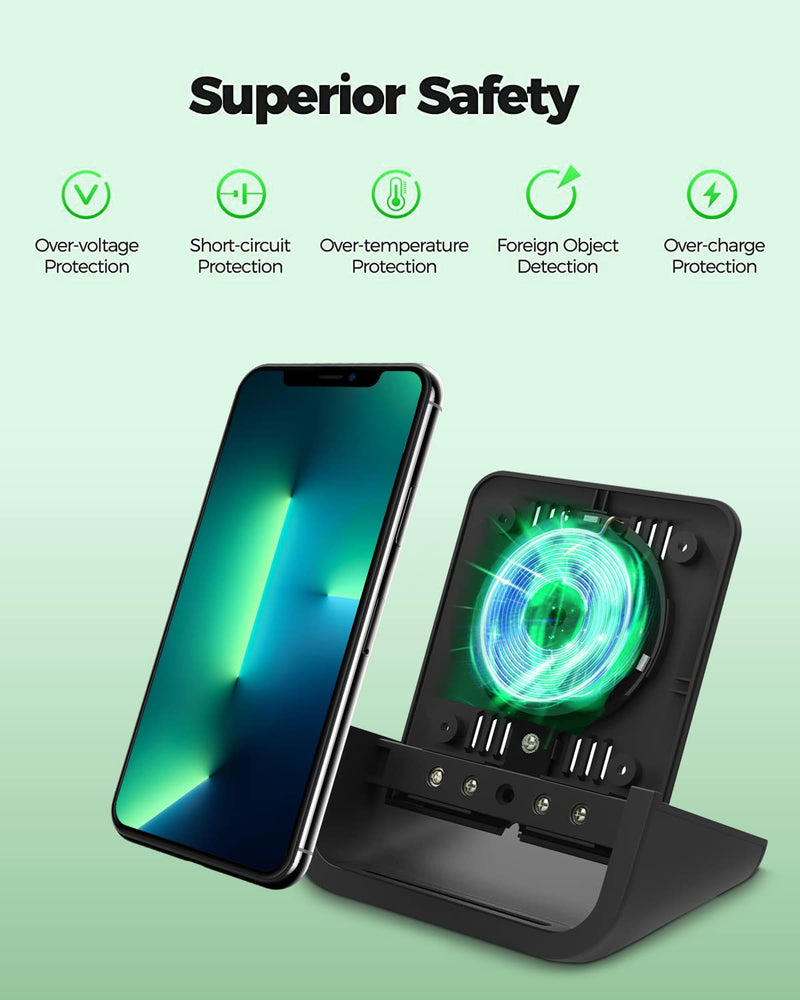 Wireless Charger YUWISS Wireless Charging Stand Cordless Charger 10/7.5/5W Compatible with iPhone 14 13 12/12 /11Pro Max/XR/XS Max/XS/X/8/8Plus Galaxy S22/S21/S9/S9+/S8/S8+ Note Black
