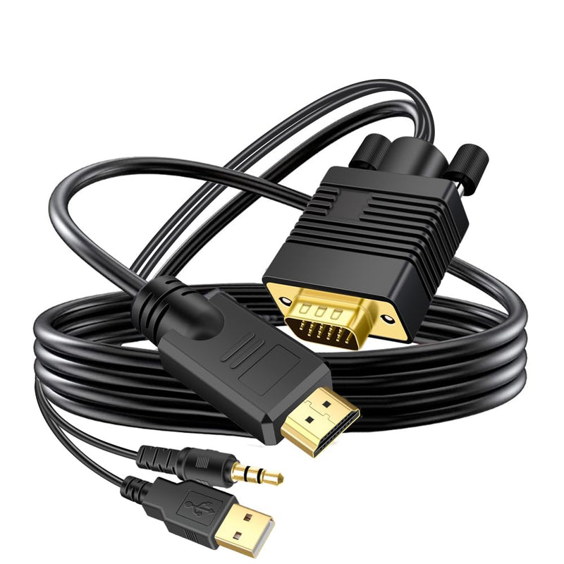 VGA (Sources) to HDMI(Display) Cable 3ft with Audio, VGA to HDMI Adapter Cable Compatible Well Witch Computer/Projector/Laptop to Monitor/TV, VGA Male to HDMI Male Converter Cord for Desktop