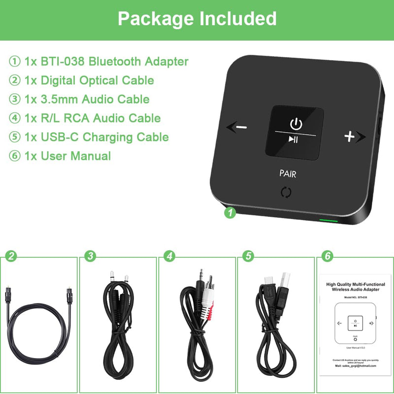 [AUSTRALIA] - Golvery Bluetooth 5.0 Transmitter Receiver for TV Airplane, 2 in 1 Bluetooth Adapter for PC/DVD/MP3/Home Stereo/Speaker/Gym, Optical/RCA/AUX Connection, 25 Hours Playtime, Dual Link, Volume Control Brown 