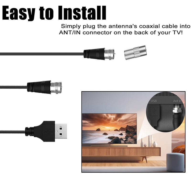 Digital TV Antennas, Antenna for Local Channels, Portable HDTV Indoor Antenna Support 4K 1080p, 360° Signal Range Reception with 10.5ft Coaxial Cable,Amplifier Signal Booster for HDTVs