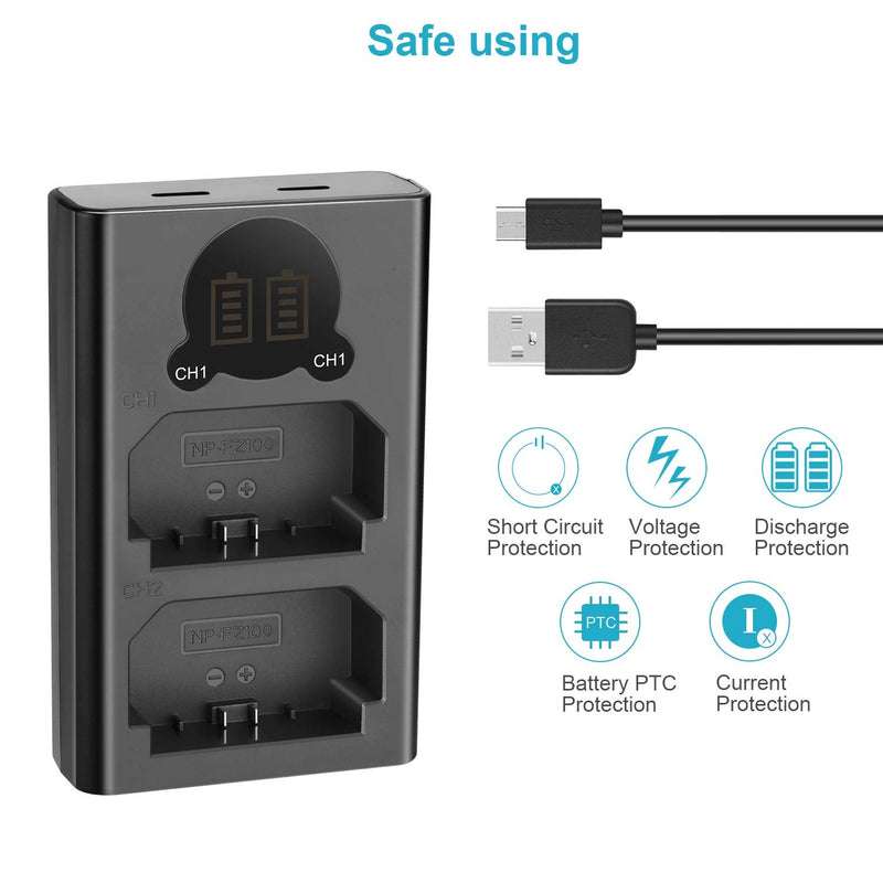 Neewer Dual USB Charger for Sony NP-FZ100 Battery, Compatible with Sony ZV-E1, FX3, FX30, A1, A9 II, A7R V, A7S III, A7 IV, A6600, A7C Cameras, Designed with LCD Display, Versatile Charging Options