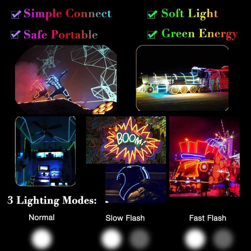 EL Wire 5 Pack, 9ft Neon Light Wire Noise Reduction with Battery Pack(Green, Blue, Red, White, Pink)â€¦ (9ft)