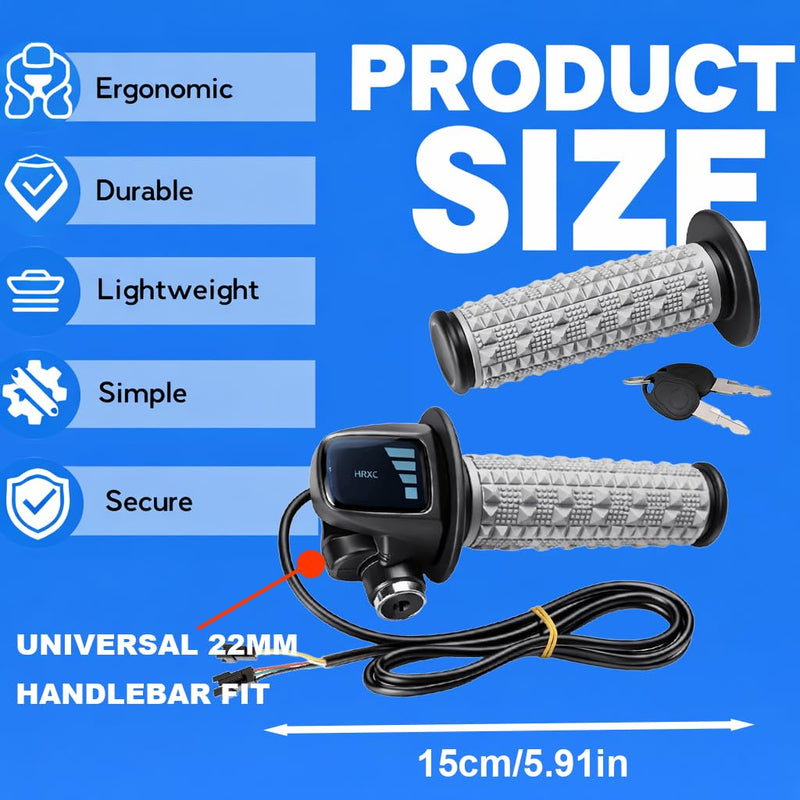 [AUSTRALIA] - Full Twist Throttle Fits for Ridstar Q20, 48V True Plug and Play Taper Handles Ebike Throttle 3 Pin Easy Installation, LCD Display with Key Lock, Throttle Grips for Ebike Motorcycle Scooter Modern 