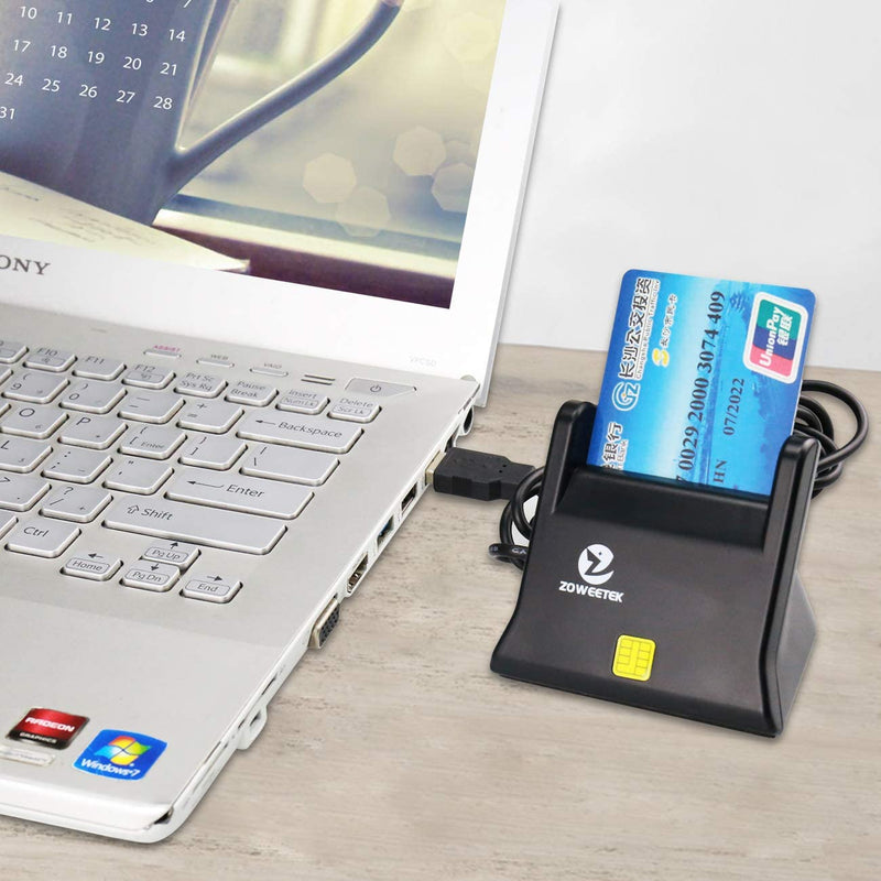 ZOWEETEK CAC Reader, CAC Card Reader Military, DOD Military USB Common Access CAC Smart Card Reader, Compatible with Windows, Mac OS and Linux Black