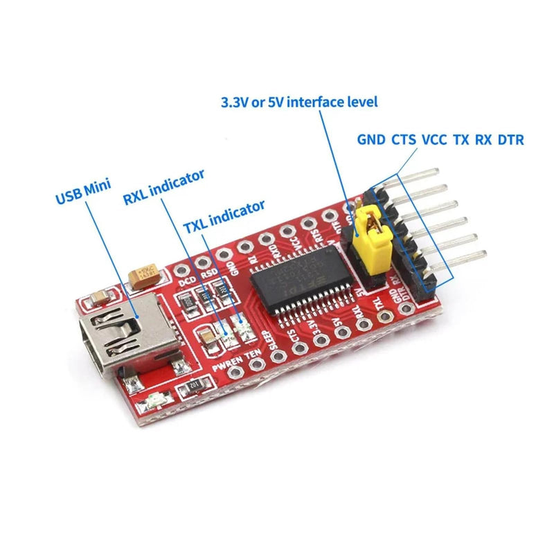 10-Pack FT232RL Mini USB to TTL Serial Converter | 3.3V/5.5V operating voltage, for serial communication and microcontroller programming projects