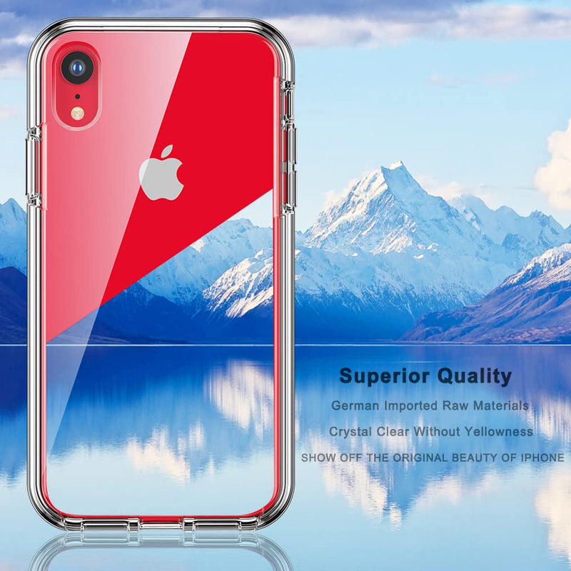 COOLQO Compatible for iPhone XR Case, with [2 x Tempered Glass Screen Protector] Clear 360 Full Body Coverage Hard PC+Soft Silicone TPU 3in1 [Heavy Duty Shockproof Defender] Phone Protective Cover 111_Clear XR 6.1 inch
