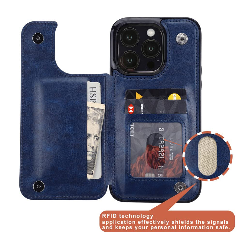 uCOLOR Compatible with iPhone 15 Pro 6.1" Wallet Case with Card Holder Slot Folio Flip PU Leather Kickstand Double Magnetic Clasp and RFID Blocking Design Cover 6.1 Inch (Navy Blue Flowers) Navy Blue Flowers iPhone 15 Pro 6.1"