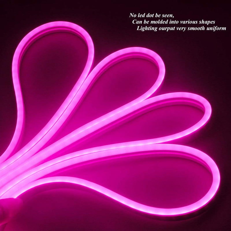 EverBright Pink Led Neon Strip Lights 12V Indoor Outdoor Rope Silicone 16.4Ft 600SMD Waterproof Flexible for Signboard Kitchen Bedroom Bar Home Building Party Events Decoration(No Power Adapter)