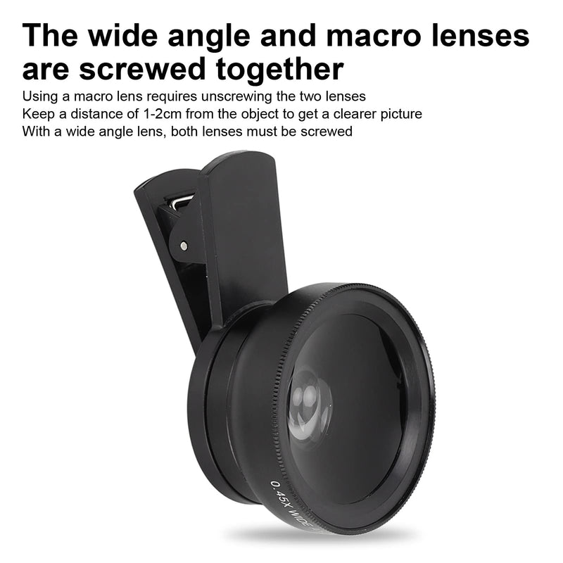 Generic 2 in 1 Phone Lens, 0.45X Wide Angle and 12.5X Macro Lens with Universal, for Most Smartphones and Tablets (Black) Black