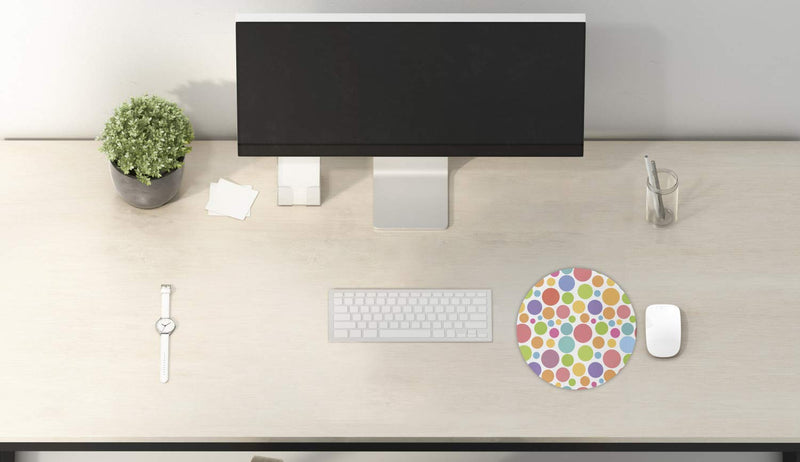 Lunarable Polka Dot Mouse Pad for Computers, Colorful Pattern Dots Inspirations Abstract Cheerful Geometric Design, Round Non-Slip Thick Rubber Modern Gaming Mousepad, 8" Round, Multicolor