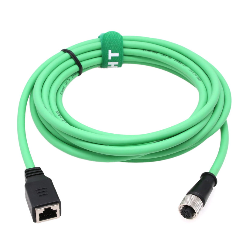 Ethernet Adapter Cable M12 4 Pin D-Code Female to RJ45 Jack Cat5e Network for Omron Keyence IV2 SICK Datalogic Matrix 410N 450 10m, Green