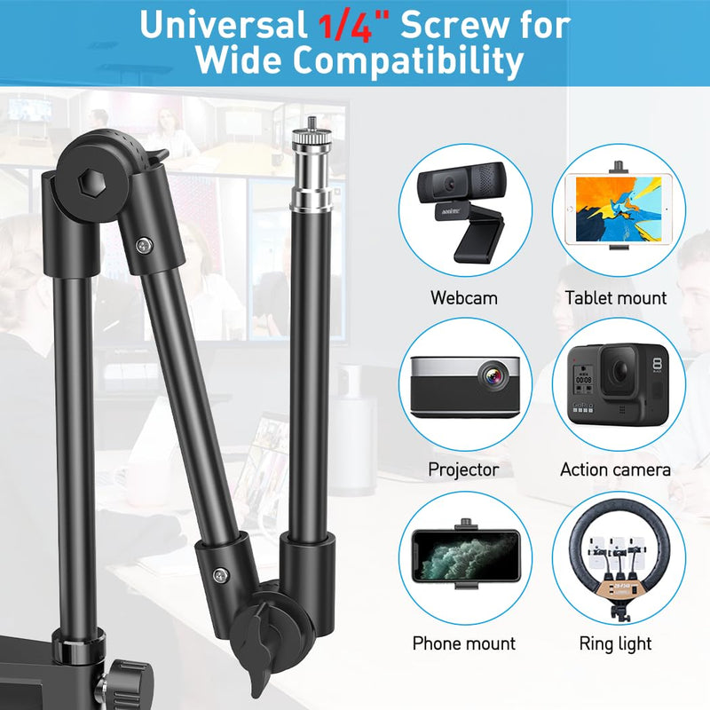 [AUSTRALIA] - KDD Webcam Stand Camera Mount with Phone Holder, 22 Inch Foldable Flexible Gooseneck Cell Phone Clamp & Table Projector Mount, for Logitech C922 C930e C920S C920 C960 Brio 4K, Gopro Hero 8 7 6 5 Large 