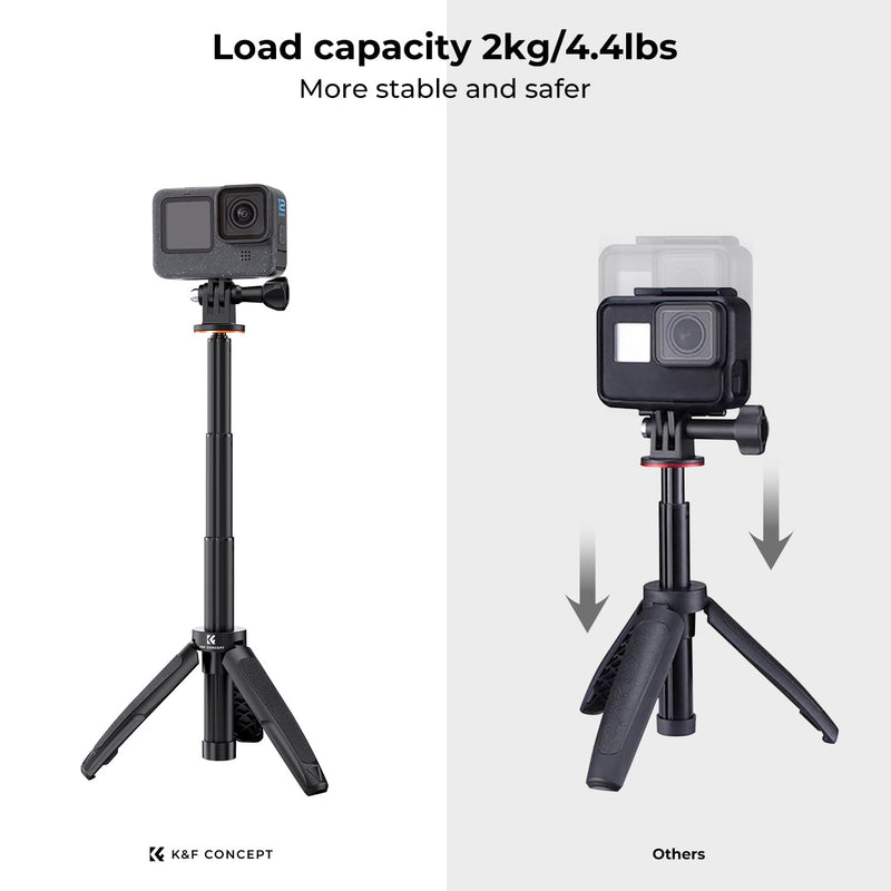 [AUSTRALIA] - K&F Concept Selfie Stick Tripod for GoPro, Extendable Vlog Selife Stick Portable Stand Compatible with GoPro Hero 12/11/10/9/8/7/6/5/Gopro Max DJI Osmo Action Insta 360 AKASO Action Camera 32CM Black 