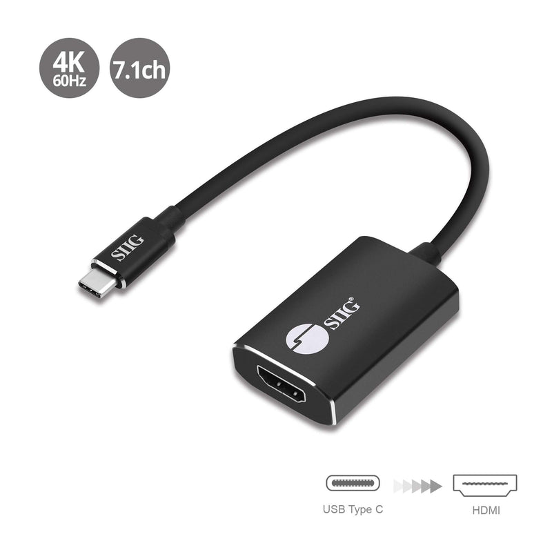 SIIG CB-TC0C12-S1 USB Type C to 4K HDMI Cable Adapter - Thunderbolt 3 Compatible - Male to Female Converter - Reversible Plug Design - Supports 6.0Gbps Bandwidth 4K 60Hz