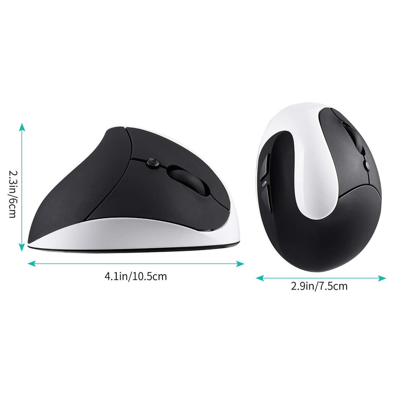 Vertical Mouse, AURTEC Rechargeable 2.4G Wireless Ergonomic Mice with USB Receiver, 6 Buttons and 3 Adjustable DPI 800/1200/1600, White