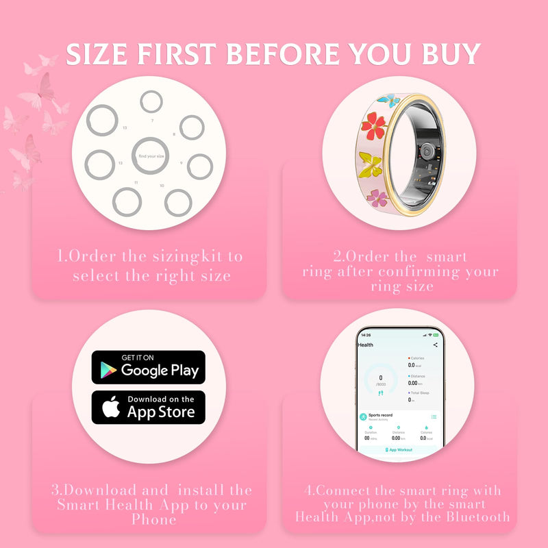 Elegant Smart Ring for Women & Men, Fitness & Health Tracker with 24/7 Heart Rate Monitoring, Sleep Tracking, Blood Oxygen (SpO2) Monitor, IP68 Waterproof, Step Counter, for iOS & Android (Pink, 9) Pink