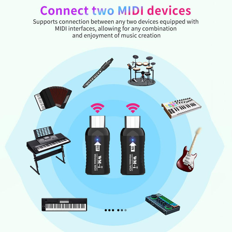 [AUSTRALIA] - Wireless MIDI Adapter Rechargeable Audio Transmitter Receiver 2.4GHz Ultra-Low Latency Built-in Silent Portable MIDI Connector for Wind Instruments Guitar Digital Piano Keyboard 