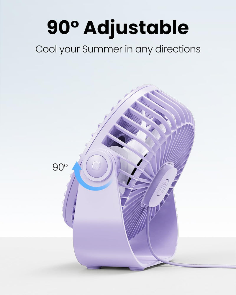 Gaiatop USB Desk Fan, 3 Speeds Portable Small Fan with Strong Airflow, 5.5 Inch Quiet Table Fan, 90° Rotate Personal Cooling Fan For Bedroom Home Office Desktop Travel (Purple) Purple