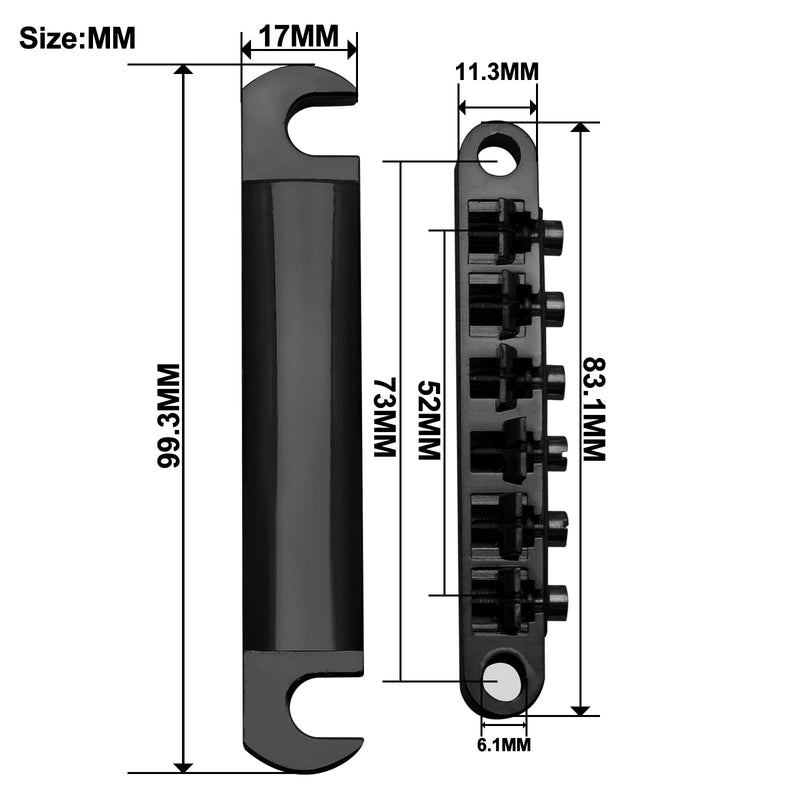 SAPHUE A Set of String Saddle Tune-O-Matic Bridge and Tailpiece with Studs for GB LP Style Electric Guitar (Black) Black