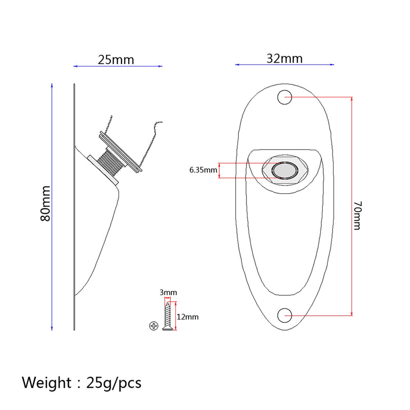 Boat style 1/4 inch Guitar Input Jack Socket Plate Output Loaded parts Guitar Strat jack for Fender Stratocaster Strat St Mono for Electric Guitar Replacement Parts (Chrome) Chrome