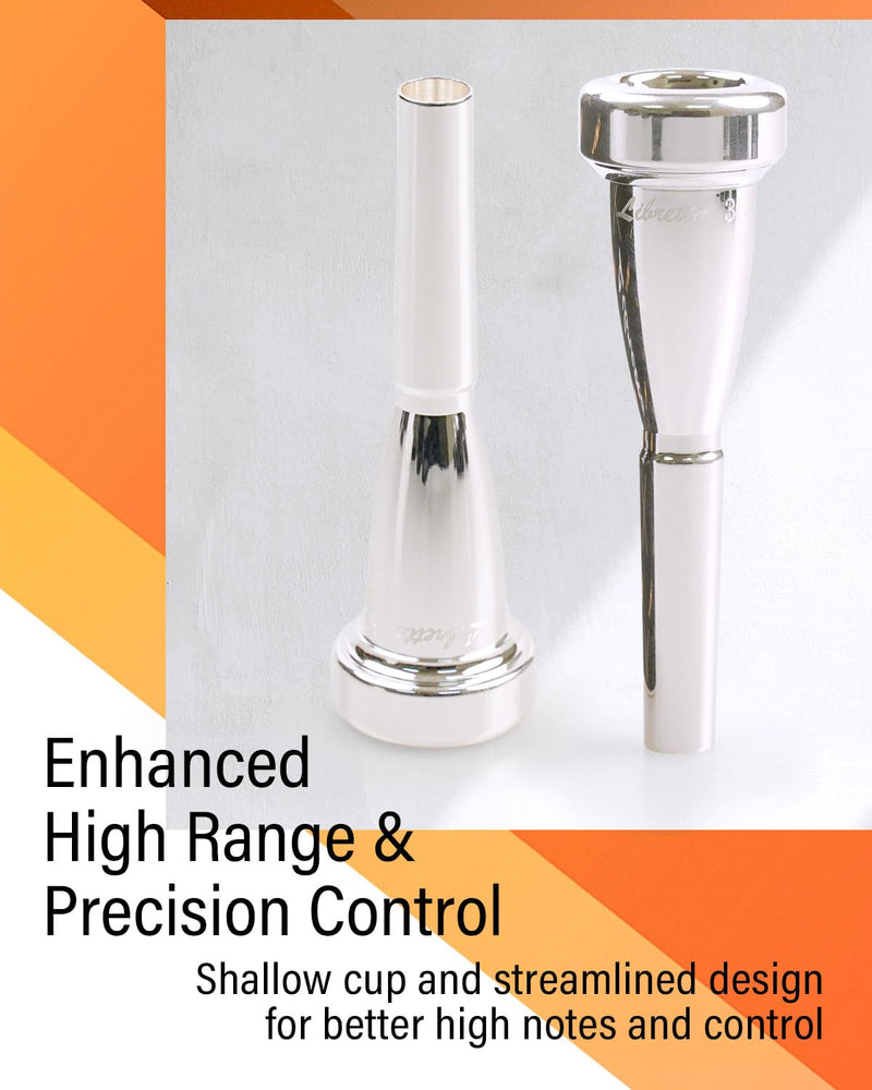Libretto 3C Bullet Shape Trumpet Mouthpiece, Silver Plated, Compatible with C and B♭ Trumpets, Designed for Advanced Players