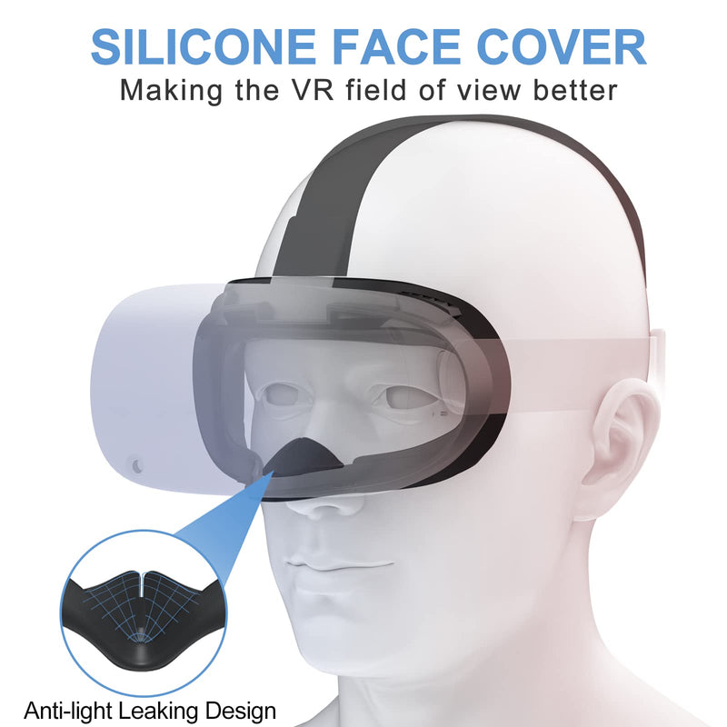 SUPERUS Head Strap & Silicone Face Cover Pad Compatible with Oculus/Meta Quest 2 Accessories, Enhanced Comfort, and Keep Your VR Headset Sweat-Free (Black) Head Strap + Face Cover