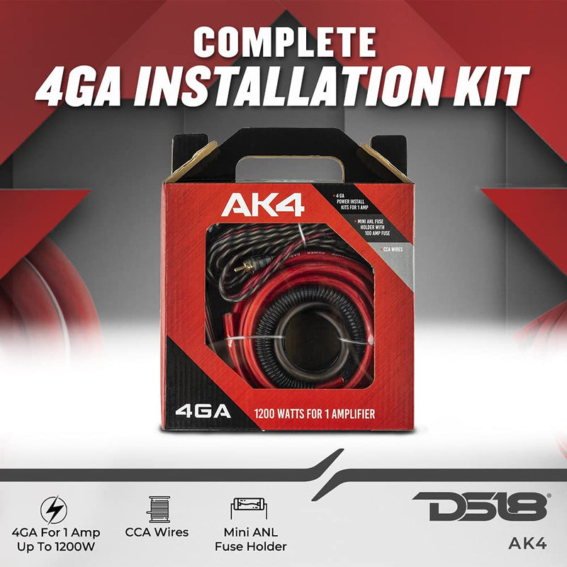 DS18 Car Audio Wiring & Integration Bundle - Speaker Wire, Amplifier Installation Kit and Hi/Lo Converter 2-Channel