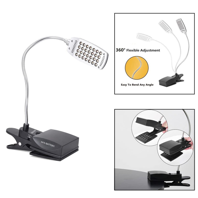 Music Stand Light, Clip on LED Book Lights, USB and AA Battery Operated, Reading Lamp in Bed, 3 Brightness Levels, Ideal for Musician, Piano Player, Kids, Travel, Black