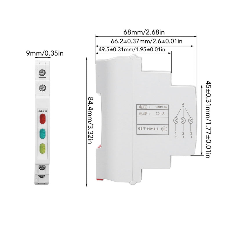 Ouitble DIN Rail Indicator Light JD9-H3D Rail Indicator Light AC DC Red/Green/Yellow Lights up PC 20 MA For Displaying Telecommunication Electrical Signals