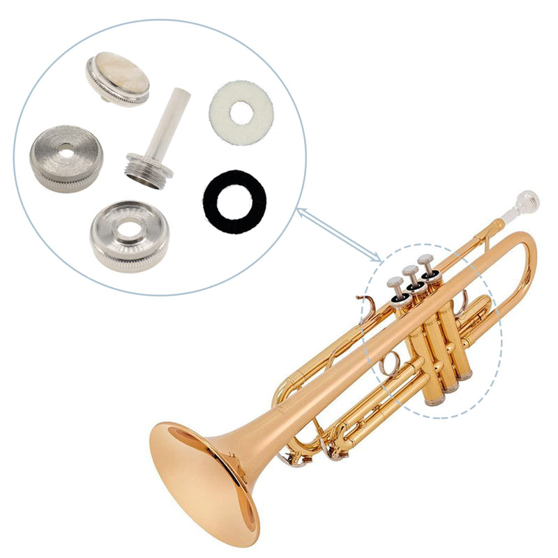 CashBeat Trumpet Repair Kit, Silver Trumpet Valve Cap Buttons, Piston Spring, Valve Spring Screw Parts, Essential Replacement Parts for Wind Instruments