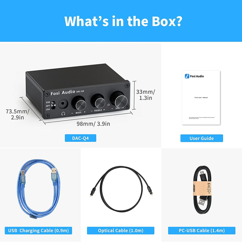 Fosi Audio Q4 Desktop DAC Headphone Amp for PC Mini Stereo Headphone Amplifier Combo USB Optical Coaxial to RCA AUX Digital-to-Analog Audio Converter Adapter for Home Powered Speakers