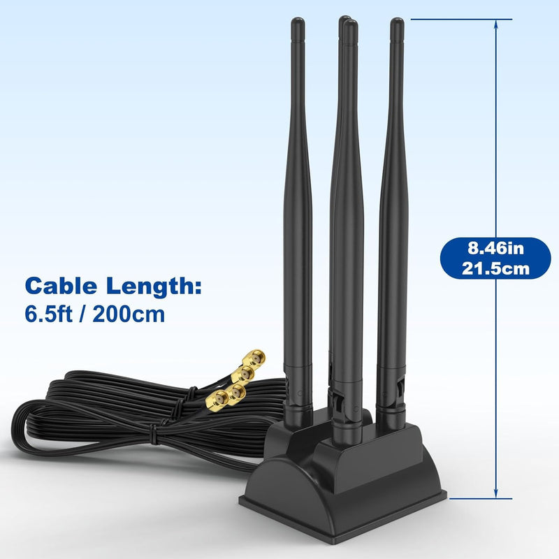 Eightwood 2.4GHz 5GHz Dual Band WiFi Antenna with 4 RP-SMA Male Connector | Magnetic Base, 6.5ft Cable, for PC Desktop Motherboard, PCIe Bluetooth Card, Wireless Router